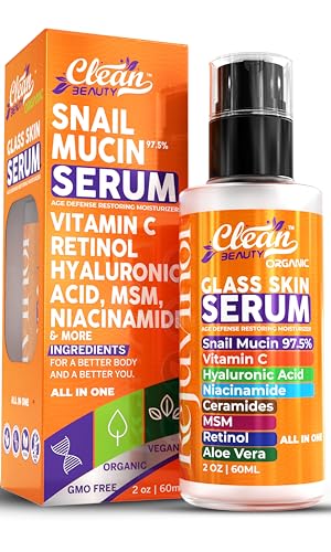 Clean Beauty 2oz Snail Mucin & Vitamin C Face Serum Anti-Aging with Hyaluronic Acid