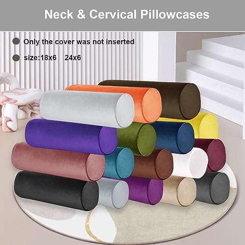 Velvet Neck Roll Pillowcase with Zipper - 18x6 Gray Pink
