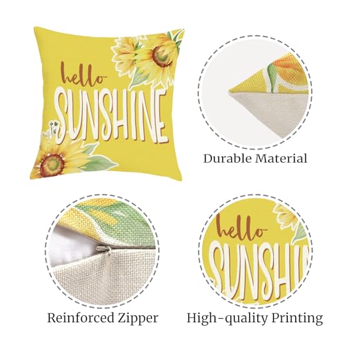 Sunflower Yellow Floral Throw Pillow Covers - Set of 4, 18x18