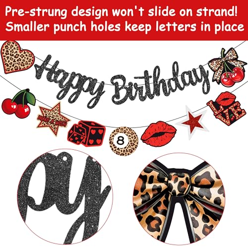 Y2K Red Cheetah Print Happy Birthday Banner - Pre-Strung Garland