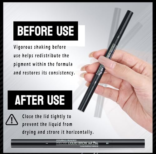 Dual-Ended Eyebrow Pen with Micro Fork-Tip & Brush - 5 Shades