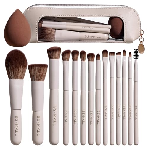 BS-MALL 14 Pcs Makeup Brushes Set with Travel Case - Beige
