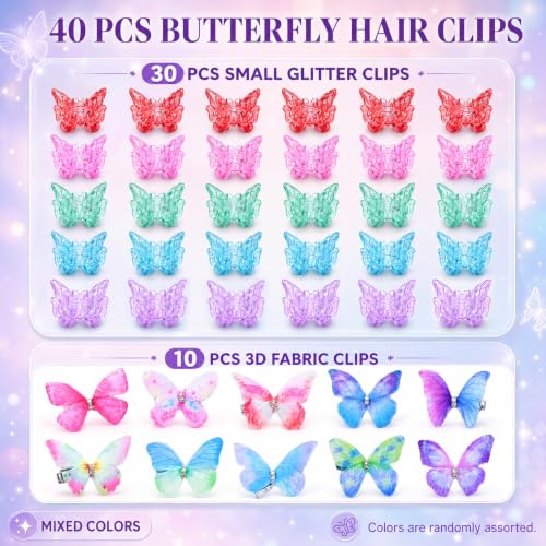 40 Pcs Glitter Butterfly Hair Clips Set for Girls & Women