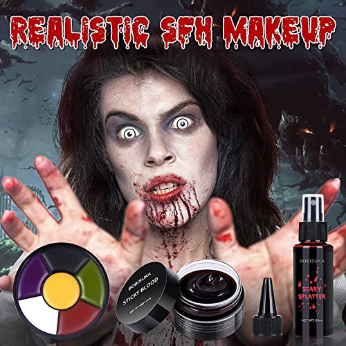BOBISUKA Demonic Special Effects Makeup Kit 02 - 6 Colors, Fake Blood & Scar Wax