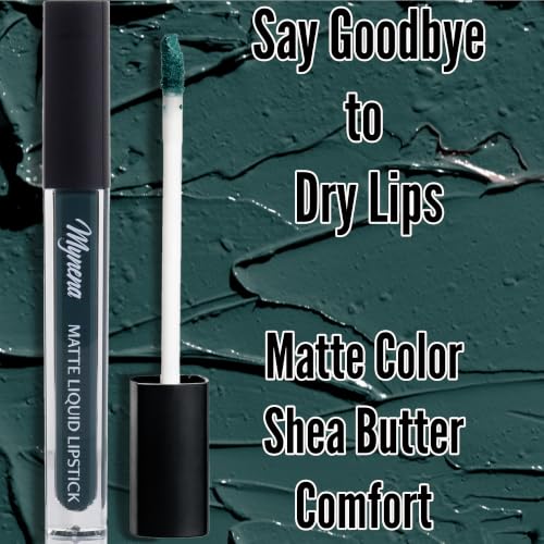 Mynena Jocelyn Deep Forest Green Matte Liquid Lipstick - Vegan, Long-Lasting, Waterproof