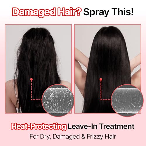 GROWUS Damage Therapy No-Wash Treatment - Leave-in Conditioner Spray & Heat Protectant for Dry Damaged Hair - Anti-Frizz Detangler with Pearl Protein, Softness & Radiant Shine, 8.45 fl.oz (Due Rose)