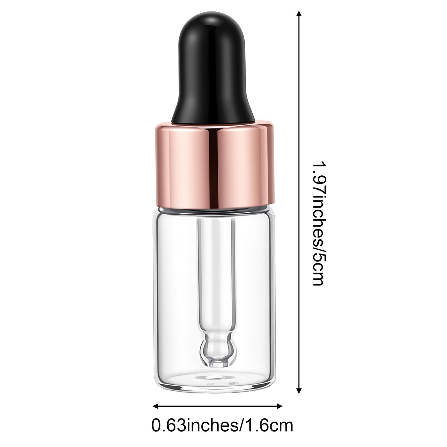 Bremorou 15 Pcs 3ml Mini Glass Dropper Bottle for Essential Oil Small Clear Sample Dropper Vails with Rose Gold Caps Makeup Containers for Essence Liquid Cosmetic Containers