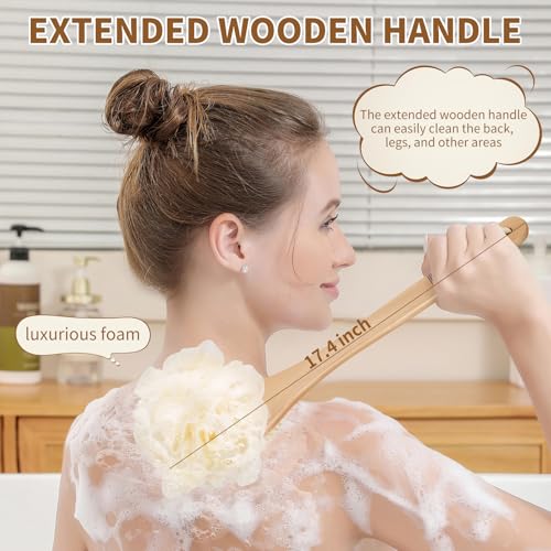 DEBETOOL Double-Sided Shower Loofah with Handle & Anti-Slip Grip