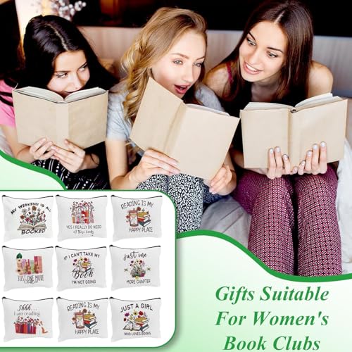 8-Pack Book Lovers Makeup Bags Set | Floral Design Cosmetic Bags