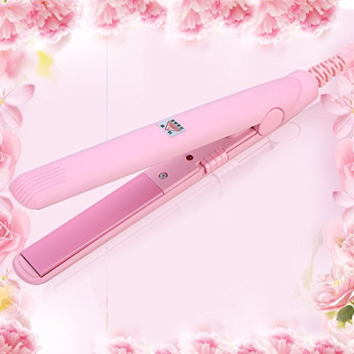 Dioche Pink 2-in-1 Mini Ceramic Tourmaline Hair Straightener & Curling Iron US 100V-240V