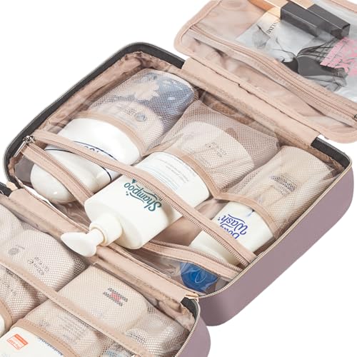 NISHEL Large Hanging Travel Toiletry Bag - Portable Makeup Organizer, Peach