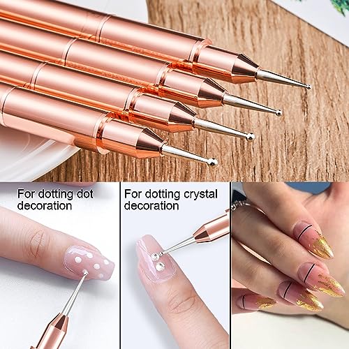Shine Chance 9-Piece Professional Nail Art Brush Set, Rosegold Double-Ended