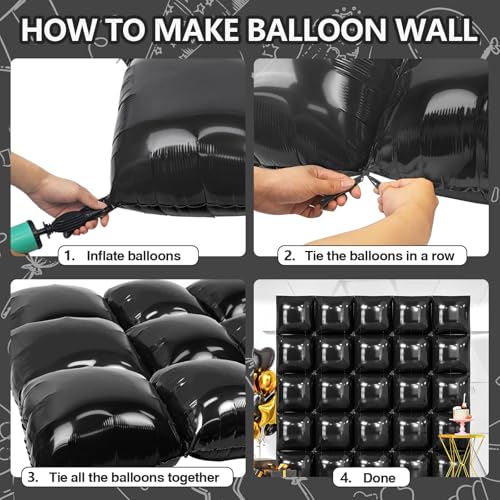 NISOCY 25PCS Black Square Foil Balloon Wall Backdrop Kit