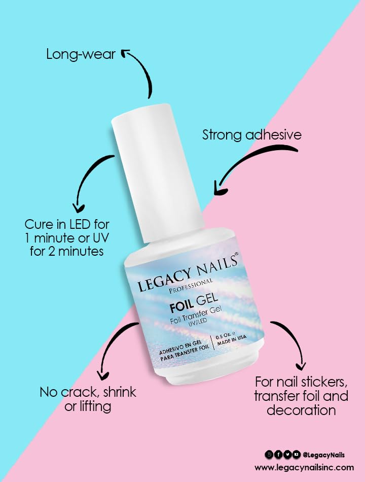Legacy Nails Foil Transfer Gel 0.5oz - Nail Art Adhesive for Foil Designs