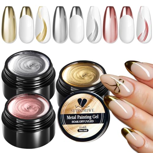 SUTOZMIWE Metallic Gel Nail Polish Set - Chrome & Mirror Effect, 3 Colors