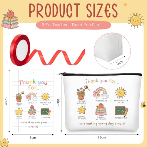 Thank You Teacher Gift Set - 8 Makeup Bags, Apple Bracelets & Cards