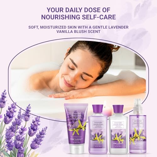 Lavender Vanilla Bath Set - 4-Piece Spa Gift Set with Shower Gel, Lotion, Hand Cream & Mist