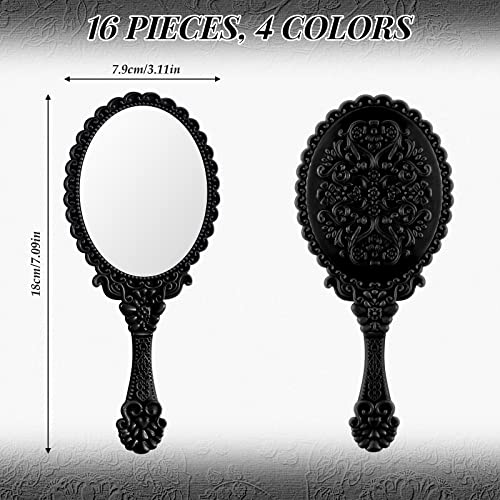 Black Vintage Handheld Mirror Set - 16 Pack Compact Retro Makeup & Travel Mirrors