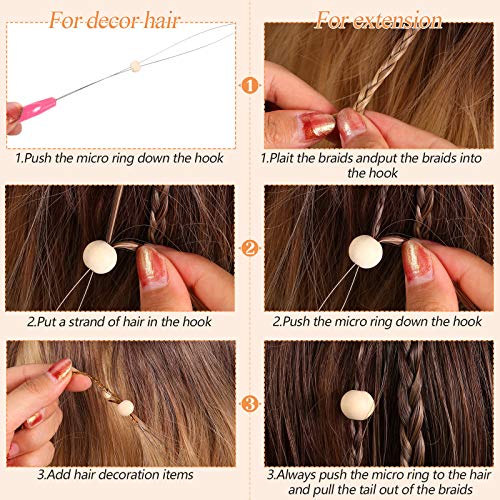 20 Pink Hair Extension Loop Needles with Plastic Handle