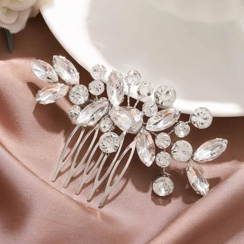 Silver Rhinestone Hair Comb for Women - Catery Wedding Hair Piece
