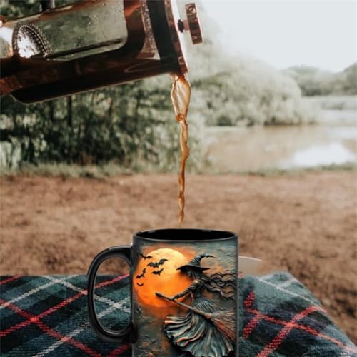 AICHENG Witch Cauldron Coffee Mug - 15 oz Black Ceramic