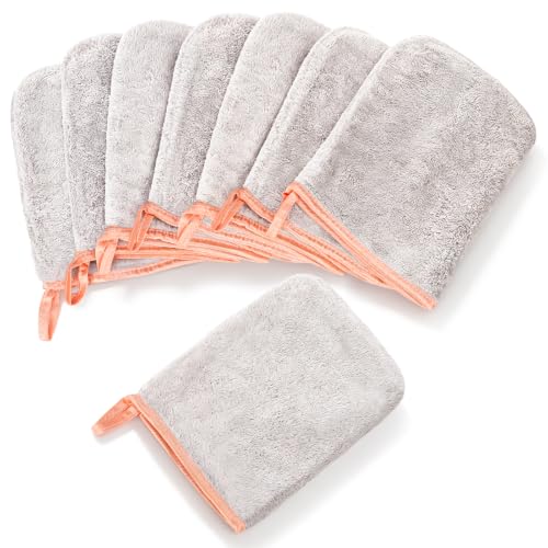 PHOGARY 8 Pack Microfiber Wash Mitts - Soft Coral Fleece Facial Cloths