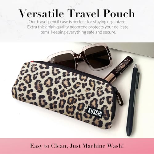 KUSSHI Neoprene Makeup Brush Pouch - Leopard/Red Travel Case