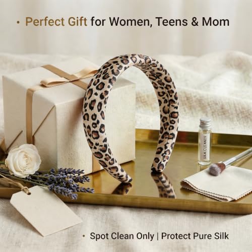 ZLYC Leopard Brown Mulberry Silk Headband for Women - Toothless Design, 1 Count