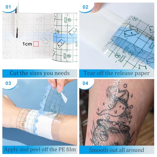 Emalla 3 Rolls Second Skin Tattoo Cover, Waterproof Tattoo Aftercare Bandage Breathable Tattoo Cover Up Patch Tape Tattoo Film 2", 4", 6" x 2.2 Yard Tattoo Supplies for Healing Wrap Swimming Shower