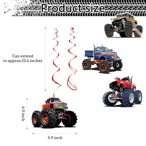 30pcs Monster Truck Hanging Swirls Decorations – Pre-Assembled Birthday Party Decor