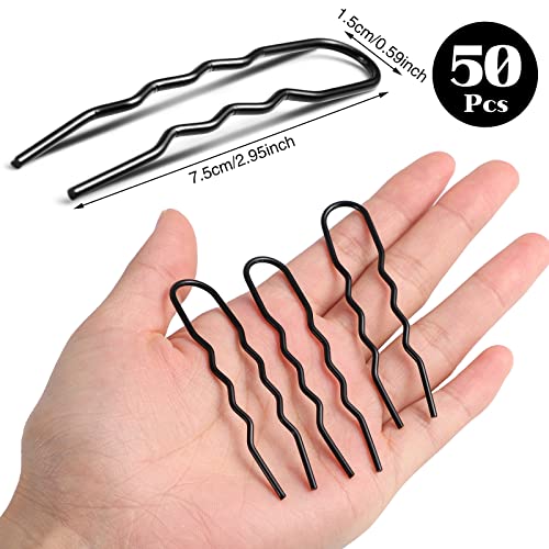 50-Piece 3-Inch U-Shaped Hair Pins for Thick Hair - Black Heavy Duty Bobby Pins