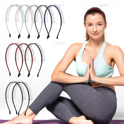 AUEAR 10 Pack Metal Headbands for Women Men Non-Slip Hairbands with Teeth Comb, 8 Colors