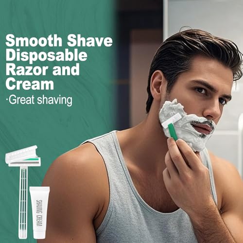 50 Individually Wrapped Disposable Razors with Shaving Cream | Twin Blade Safety Razors