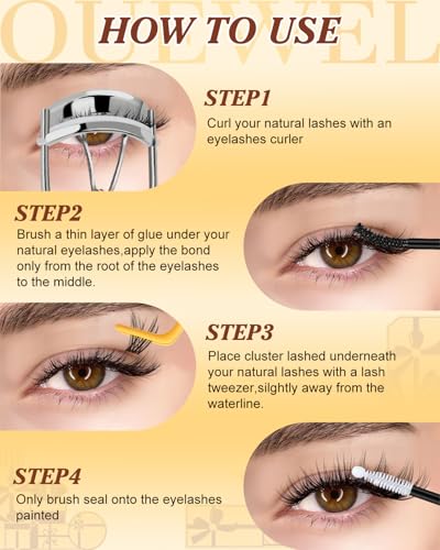 QUEWEL DIY Lash Cluster Kit with 300PCS Wispy Lashes, Bond and Seal