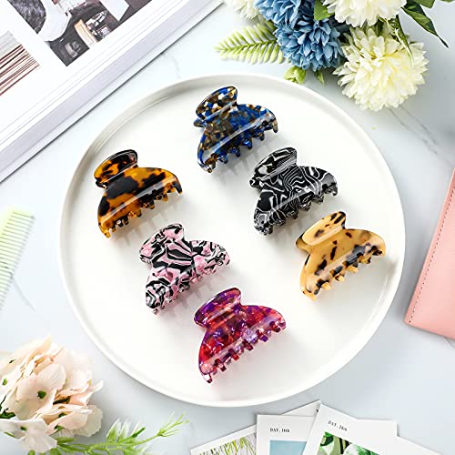 6 Pcs Medium Hair Claw Clips for Thin Hair, Tortoise Shell French Design