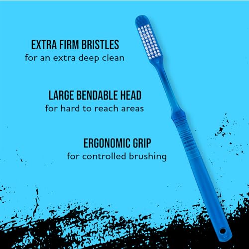 Lingito Extra Firm Manual Toothbrush Set for Smokers - Large Head, Hard Bristles, 6 Pack