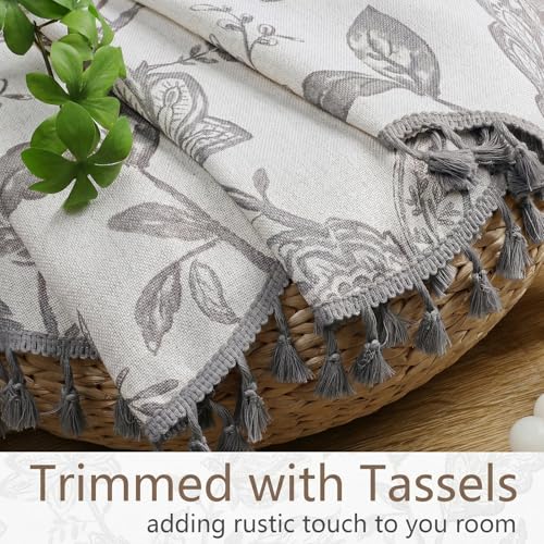 Farmhouse Scalloped Valance - Floral Faux Linen Window Curtain 52x18