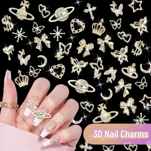 180 Pcs Gold Nail Charms and Gems - DIY Nail Art & Craft Jewelry
