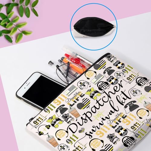 911 Dispatcher Makeup Bag - Canvas Emergency Dispatcher Gift Zipper Pouch