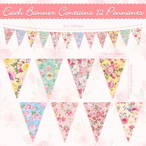 Faccito 49 Ft Floral Paper Bunting Banner for Tea Parties