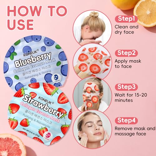 KONEUK 6 Pack Colorful Fruit Face Masks - Hydrating Skincare