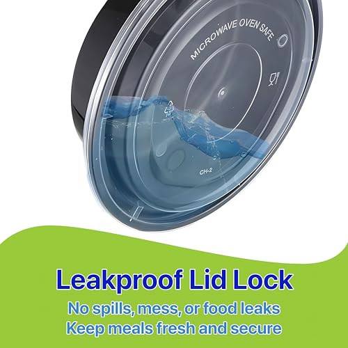 Meal Prep Containers Round Set of 10 - 32 oz, Leakproof & Stackable