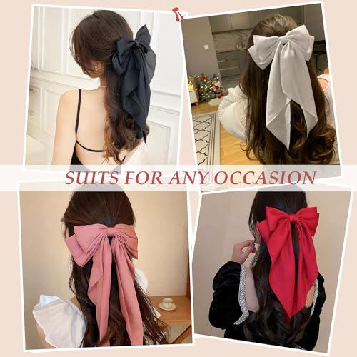 Black Satin Hair Bows & Clips Set for Women & Girls - 5 PCS, Non-Slip, Large Hair Accessories with Variation Colors