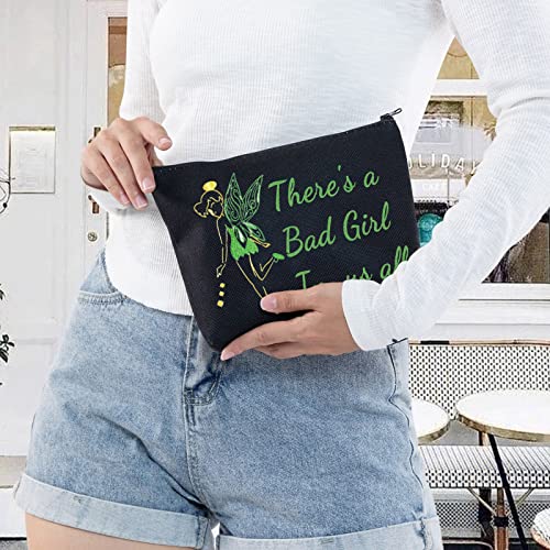 LEVLO Bad Girl Black Makeup Bag - Fairy Tale Quote Cosmetic Pouch
