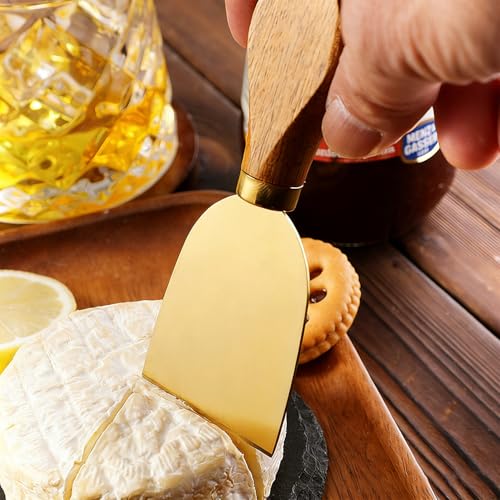 Gold Cheese Knife Set with Wooden Handles - 6-Piece Utensils