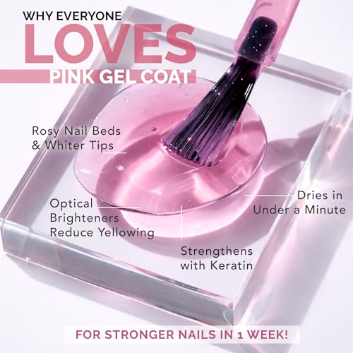 Perfect Formula Pink Gel Coat ? Rosey Glow Nail Strengthener & Keratin Treatment, 0.6 oz - Protein-Rich, Glossy Pink Gel Nail Polish for Damaged Nails | Supports Growth & Repair