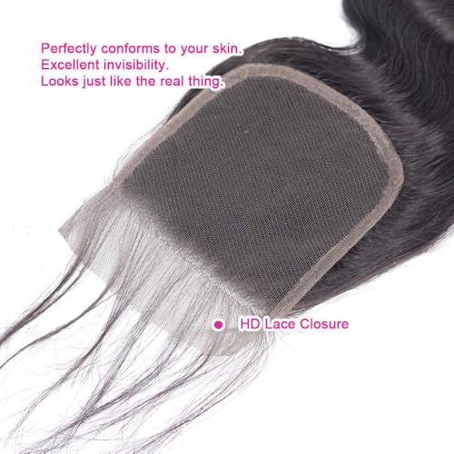 TOMAFUN 12 Inch 4x4 HD Lace Closure Body Wave Human Hair Brazilian Virgin Unprocessed