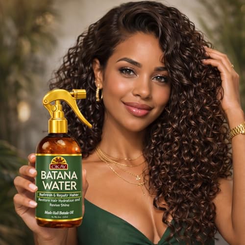 OKAY Batana Hydrating Hair Water Spray 8 oz ? Curl Refresher & Moisturizing Hair Mist with Batana Oil, Sea Algae & Proteins ? Lightweight Anti-Frizz Hydration for Curly, Wavy & Natural Hair