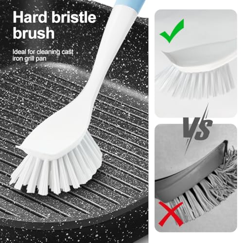CQT 4-Pack Kitchen Scrub Brushes with Comfortable Long Handle