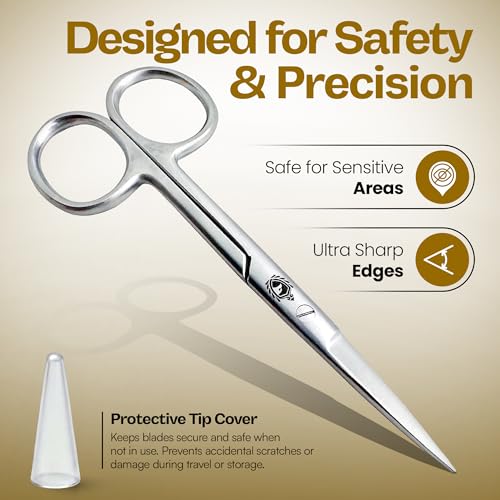 Krisp Beauty Stainless Steel Grooming Scissors Set - 4.5" Facial Hair, Nail & Cuticle Trimming Kit